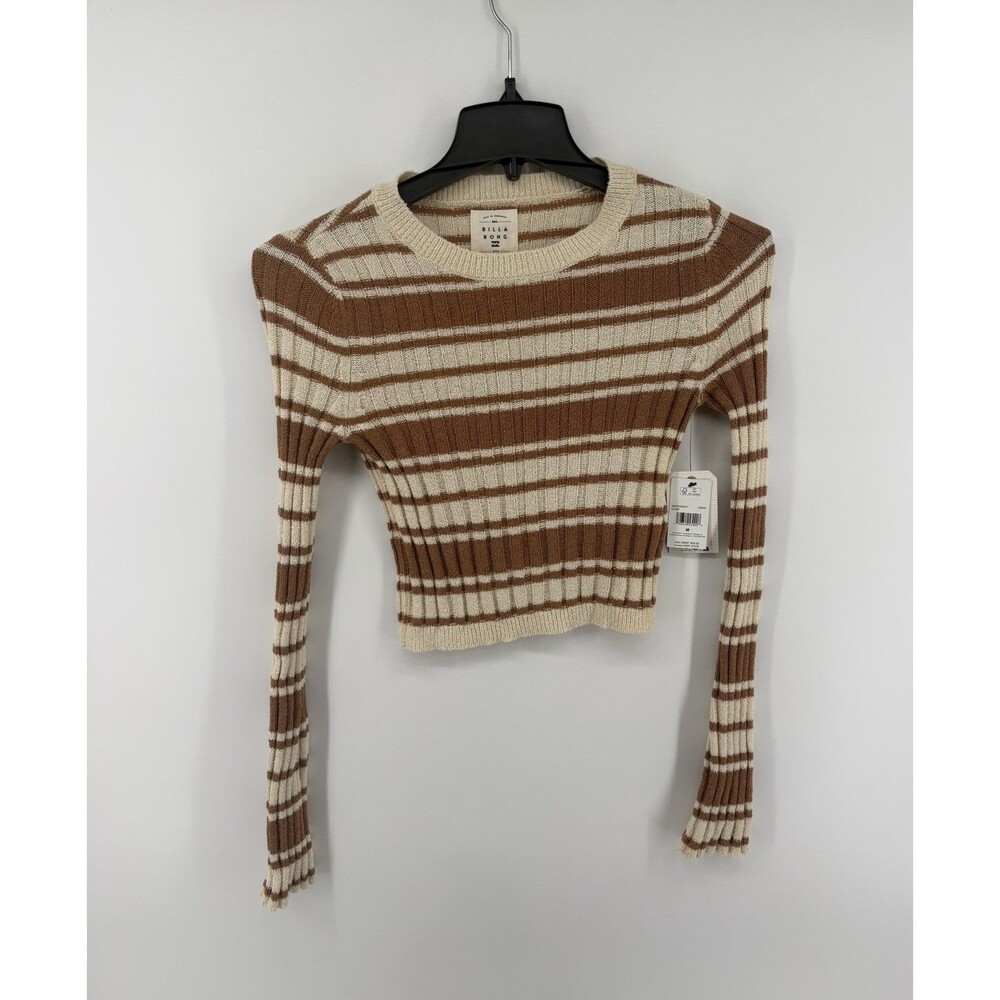 Billabong Cropped Clare Sweater Crew Neck Women's Medium Long Sleeve Striped NWT
